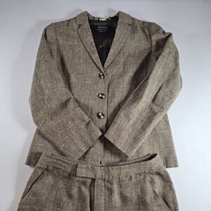 Dana Buchman 2PC Suit Set 12 Petite Blazer & Pants Lined Linen Silk Blend Career